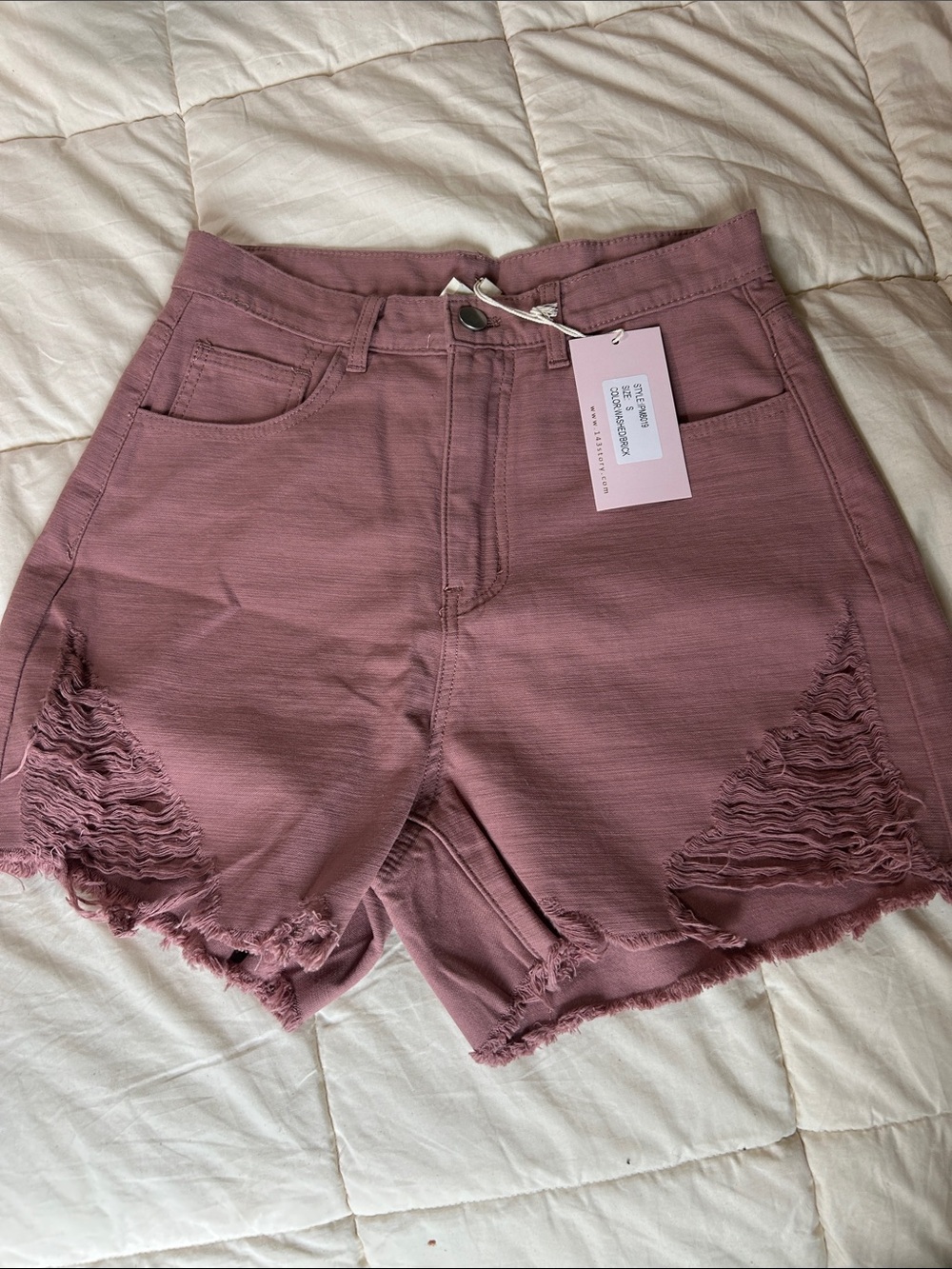 143 Story Dusty Pink Mauve Denim High Waist Shorts Raw Hem NEW